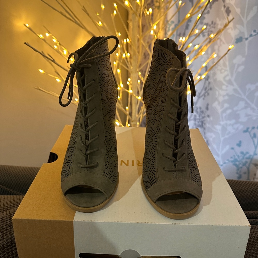 Call It Spring Olive Lace-Up Peep-Toe Boots